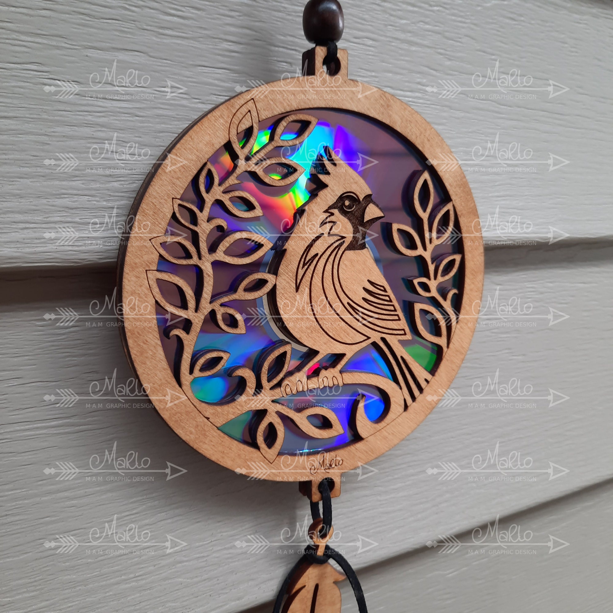 Cardinal Suncatcher| Laser Cut Wood with Repurposed DVDs |