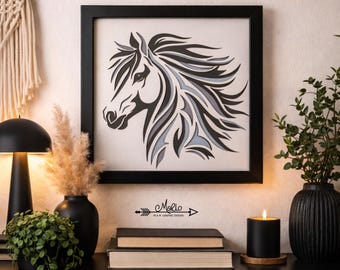 Caja de sombras de caballo 3D SVG: Archivos de corte de papel en capas (Descarga digital)