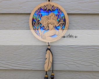 Mermaid with Starfish Suncatcher Laser Cut File (SVG, PDF, EPS)