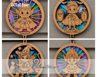 Timber Trolls Suncatcher Set of Four | Laser Cut File | Repurposed Disc ( SVG  PDF  ESP ) (Digital File)