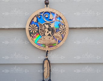 Fairy on Mushroom Suncatcher Laser Cut File | Repurposed DVD (svg, pdf, eps) (Digital File)