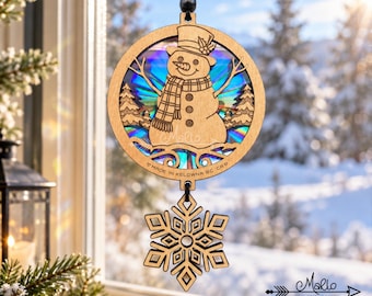 Snowman with Snowflake Suncatcher Laser Cut File | Repurposed Discs | (svg, pdf, eps - Digital File)