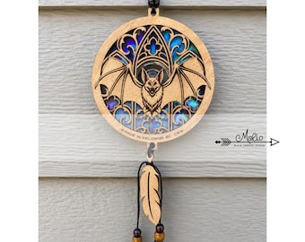 Gothic Bat Suncatcher, Wooden Window Hanging, Fantasy Bat Decor|  Repurposing DVDs | Laser Cut File | SVG, PDF, EPS |