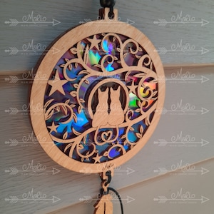 Digital File Two Cats in a Tree - Laser Cut Wood Suncatcher Design |  Repurposing DVDs | Laser Cut File | SVG, PDF, EPS | Digital File