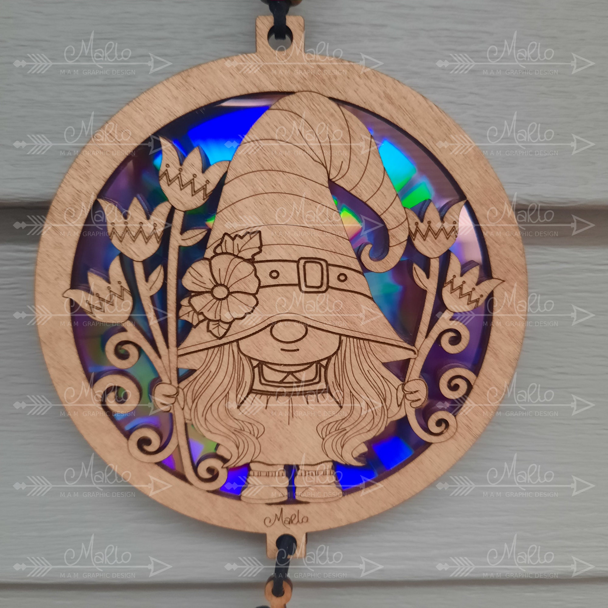 Digital File Gnome Girl Suncatcher |  Repurposing DVDs | Laser Cut File | SVG, PDF, EPS | Digital File