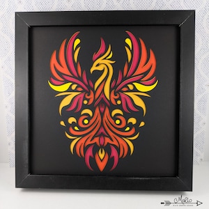 Fichier numérique 3D Rising Phoenix | Boîte d'ombre |  Fichiers 3D en couches découpées en papier | SVG, EPS | Fichiers prêts pour le laser | Fichiers prêts pour la découpe Cricut