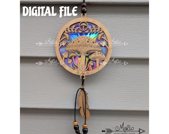 Archivo digital Atrapasol de hongos / Reutilización de DVD / Archivo cortado con láser / SVG, PDF, EPS /