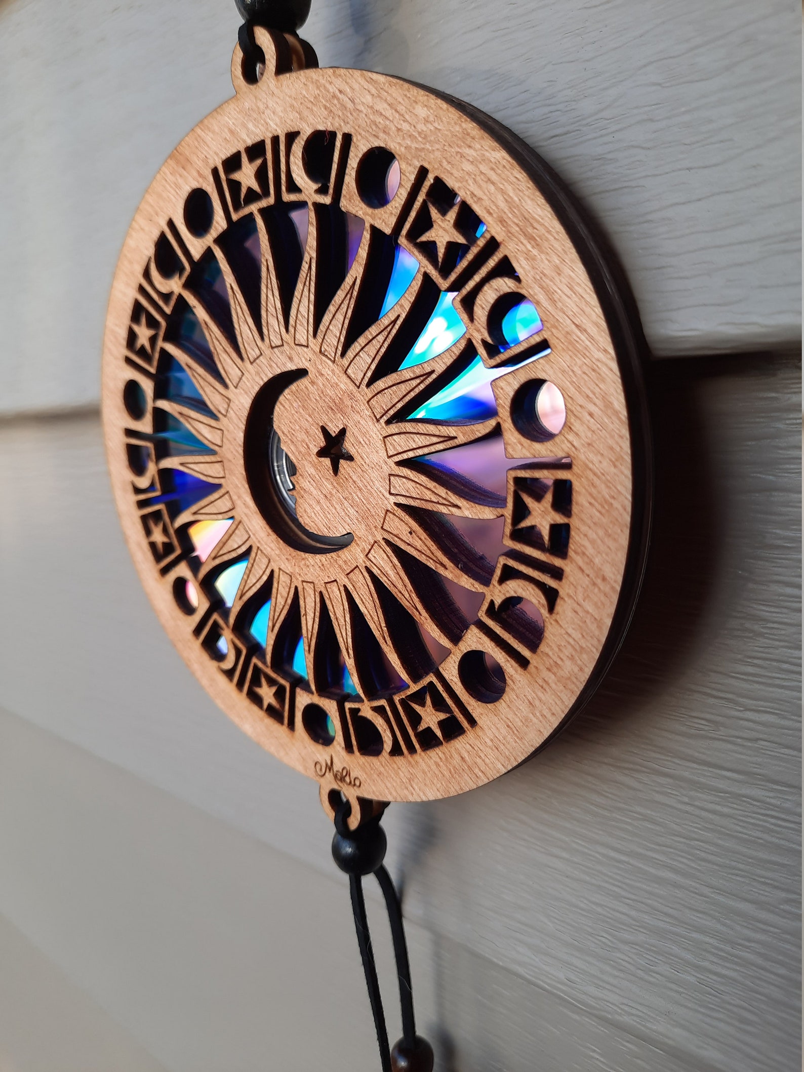 Suncatcher Moon Sun and Stars Laser Cut Wood and Repurposed Etsy