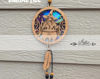 Witchy Woman Suncatcher | Wooden Window Hanging, |  Repurposing DVDs | Laser Cut File | SVG, PDF, EPS |