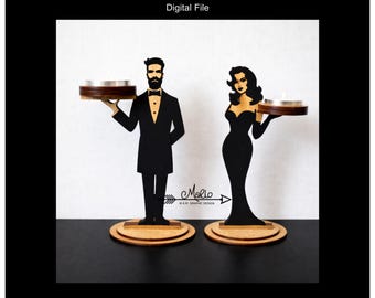 Jeeves and Glamour Girl – Wooden Tea Light Holder Set, Digital File (SVG, PDF, EPS)