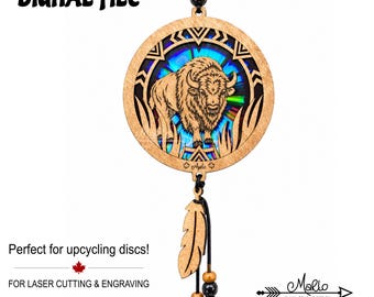 Buffalo Spirit Suncatcher | Double Sided | Laser Cut File (SVG, PDF, EPS) | Disc Upcycle