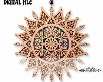 Digital File Mandala Layered Suncatcher No.6 | 9.25 inches |  Repurposing DVDs | Laser Cut File | SVG, PDF, EPS | Digital File