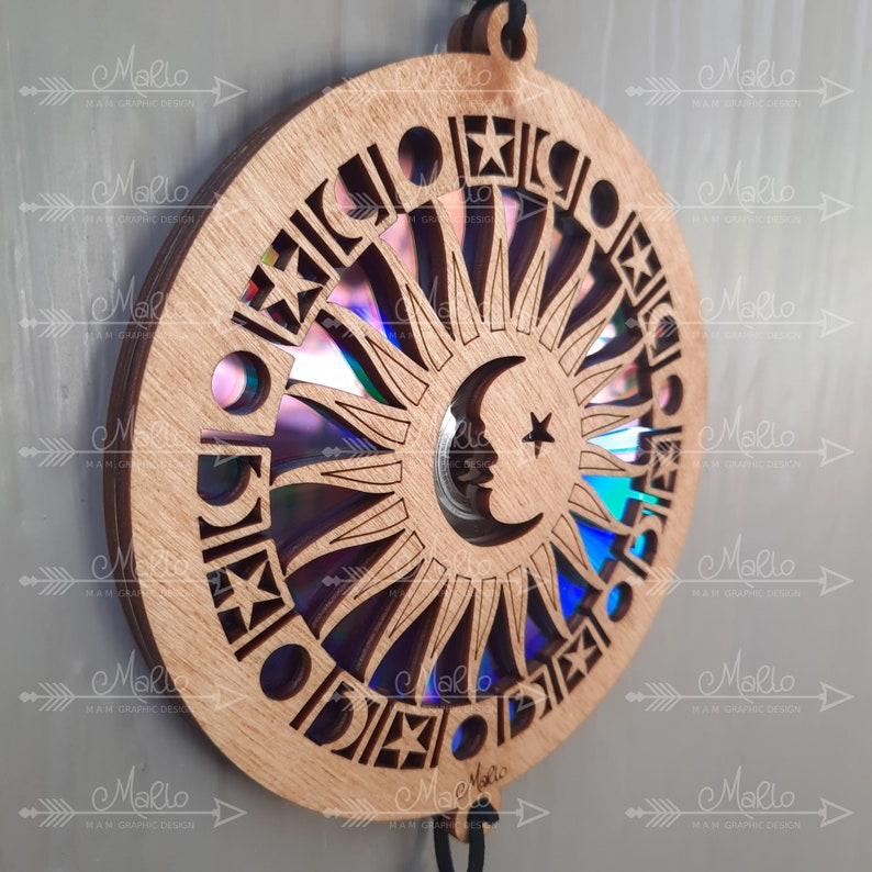Sun Moon Stars Suncatcher Laser Cut File | Repurposed DVD (svg, Pdf ...