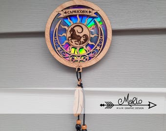 Digital File Capricorn Suncatcher |  Repurposing DVDs | Laser Cut File | SVG, PDF, EPS | Astrology Symbol