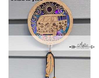 Archivo digital Hippy Bus Suncatcher con DVD reutilizados / Archivo cortado con láser / SVG, PDF, EPS /
