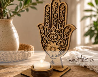 Digital file Hamsa Tea Candle Holder | Hamsa Stand | Hamsa | (SVG, PDF, EPS)