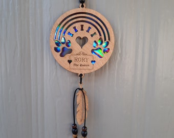 Suncatcher Dog Love Personalize | Laser Cut Wood with Repurposed DVDs