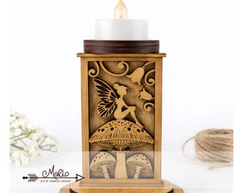 Fairy on a Mushroom Tea Candle Holder Digital File (SVG, PDF, EPS)