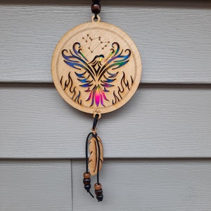 Phoenix Suncatcher | Laser Cut Wood with Repurposed DVDs