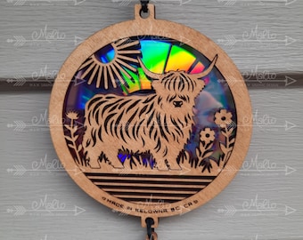 Atrapasueños de vaca de las Tierras Altas / DVD reutilizados / Archivo cortado con láser / SVG, PDF, EPS / Archivo digital