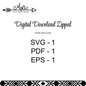 K&ouml;nnte beinhalten: Eine digitale Download-Infografik mit dem Text M A M GRAPHIC DESIGN und einem Pfeilsymbol, Digital Download Zipped, Double click to unzip, sowie einer Liste der Dateiformate SVG - 1, PDF - 1 und EPS - 1, mit einer dekorativen Bord&uuml;re.