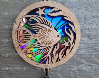 Angel Fish  Suncatcher | Laser Cut Wood with Repurposed DVDs