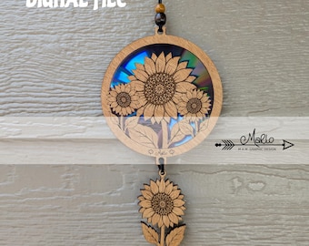 Sunflowers Suncatcher Laser Cut File | Repurposed DVD (svg, pdf, eps - Digital File)