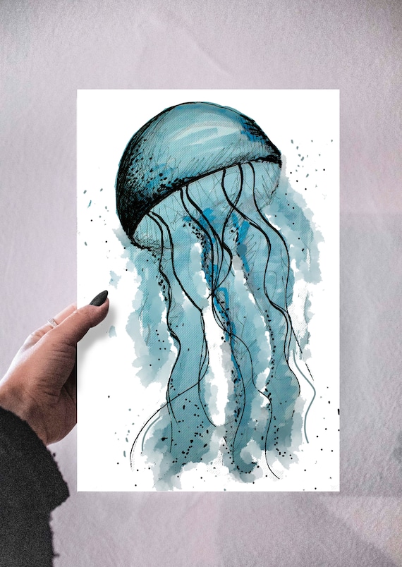 Blaue Qualle Wall Decor Art Print Digital Print Aquarell Etsy