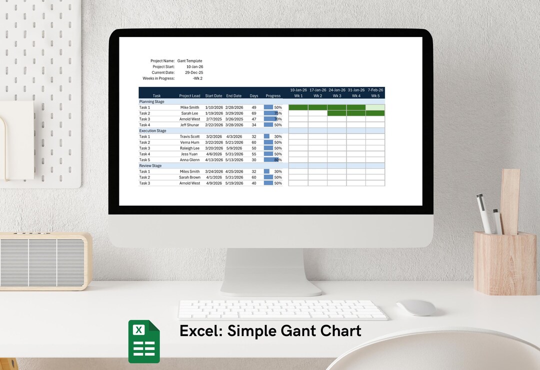 Simple Gantt Chart Excel Template | Project Planner Task Tracker ...
