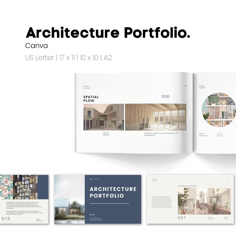 Architecture Portfolio Template: Canva Ebook, US Letter + A2 (digital ...