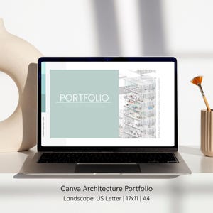 Plantilla editable para portafolio profesional de arquitectura / Presentación para solicitud de maestría y entrevista de trabajo / Diseño Canva de 18 páginas