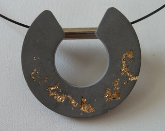 Minimalist Necklace, Concrete Necklace, Concrete gold flakes