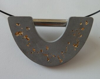 Minimalist Necklace, Concrete Necklace, Concrete gold flakes