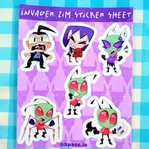 Invader Zim Sticker Sheet 4.3&quot;x5.4&quot; |Vinyl Stickers Featuring GIR and Mini Moose| Cartoon Alien Decals for Laptops and Journals