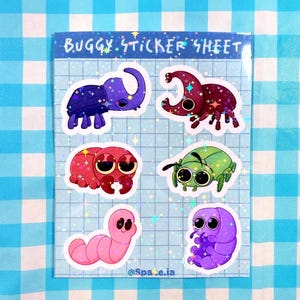 Buggy Sticker Sheet 4.3&quot;x5.4&quot; | Insect Stickers Beetles, Worms, and Pill Bugs | Nature Stickers for Journals, Laptops, and Scrapbooking
