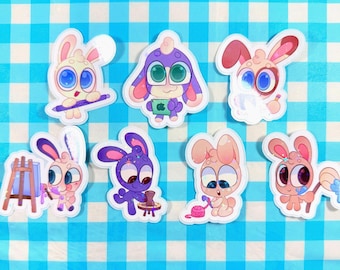 Sparkly Artist Bunny Sticker: Art-Themed Vinyl Decal