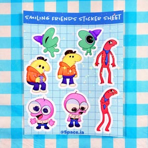 Smiling Friends Sticker Sheet 4.3&quot;x5.4&quot; Vinyl Stickers l Charlie, Pim, Glep, Alan| Cartoon Decals for Laptops and Journals