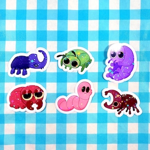 Buggy Individual Sticker 2.5&quot; l Viny Decal Featuring Beetles, Worms,Pill Bugs | Cute Insect Sticker for Water Bottles and Notebooks