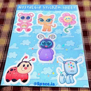 Stickervel nostalgie van 4,3 x 5,4 inch | Retro cartoon vinylstickerset| Popcultuurstickers uit de jaren 2000 voor laptops