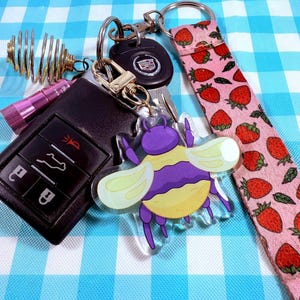 Bee Acrylic Keychain 2.5&quot; |Cute Bumblebee Charm for Keys| Backpacks, and Bags | Handmade Nature-Inspired Accessory