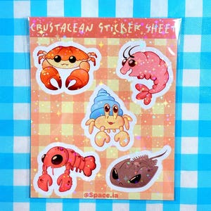 Crustacean Sticker Sheet 4.3&quot;x5.4&quot; |Ocean Creature Vinyl Sticker Set| Crab and Lobster Decals for Scrapbooking