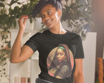 Damen-T-Shirt im 90er-Jahre-Stil mit schwarzer Mona Lisa