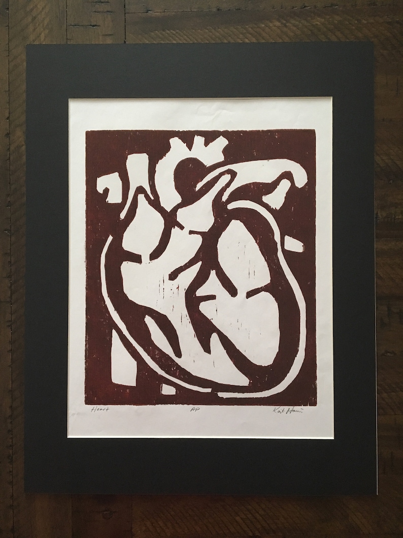 Heart earth tones woodcut