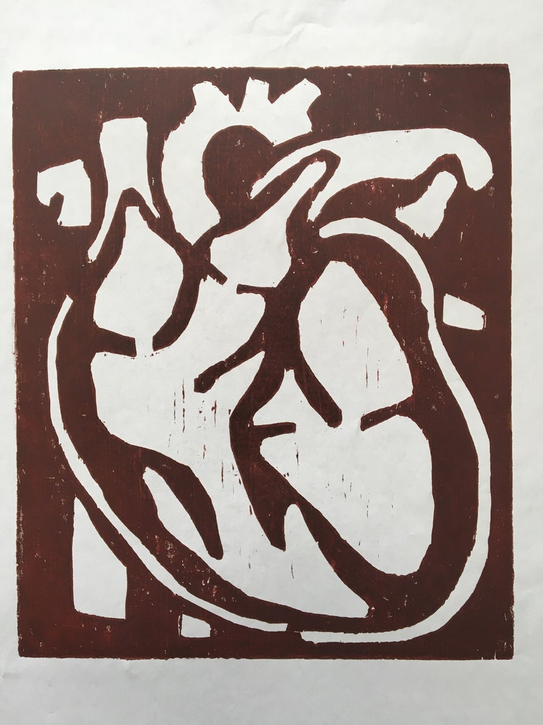 Heart earth tones woodcut
