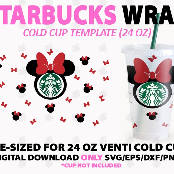 Mouse Ears & Bows Starbucks Cup Wrap - Ears for Cold Cup - Pre-sized for 24 oz Cold Cup - SVG/PNG/EPS