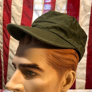 Military Surplus 1950's USGI Army Issued Original Fatigue OD green Hat Cap / Size 7 small