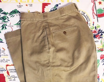 Military Surplus 1950's USGI original Army Summer Khaki Cotton Button Fly High Waisted Pants Size 28 x 29 1/2