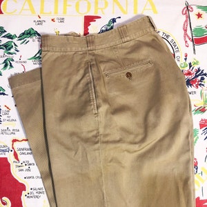 Military Surplus 1950's USGI original Army Summer Khaki Cotton Button Fly High Waisted Pants Size 28 x 29 1/2