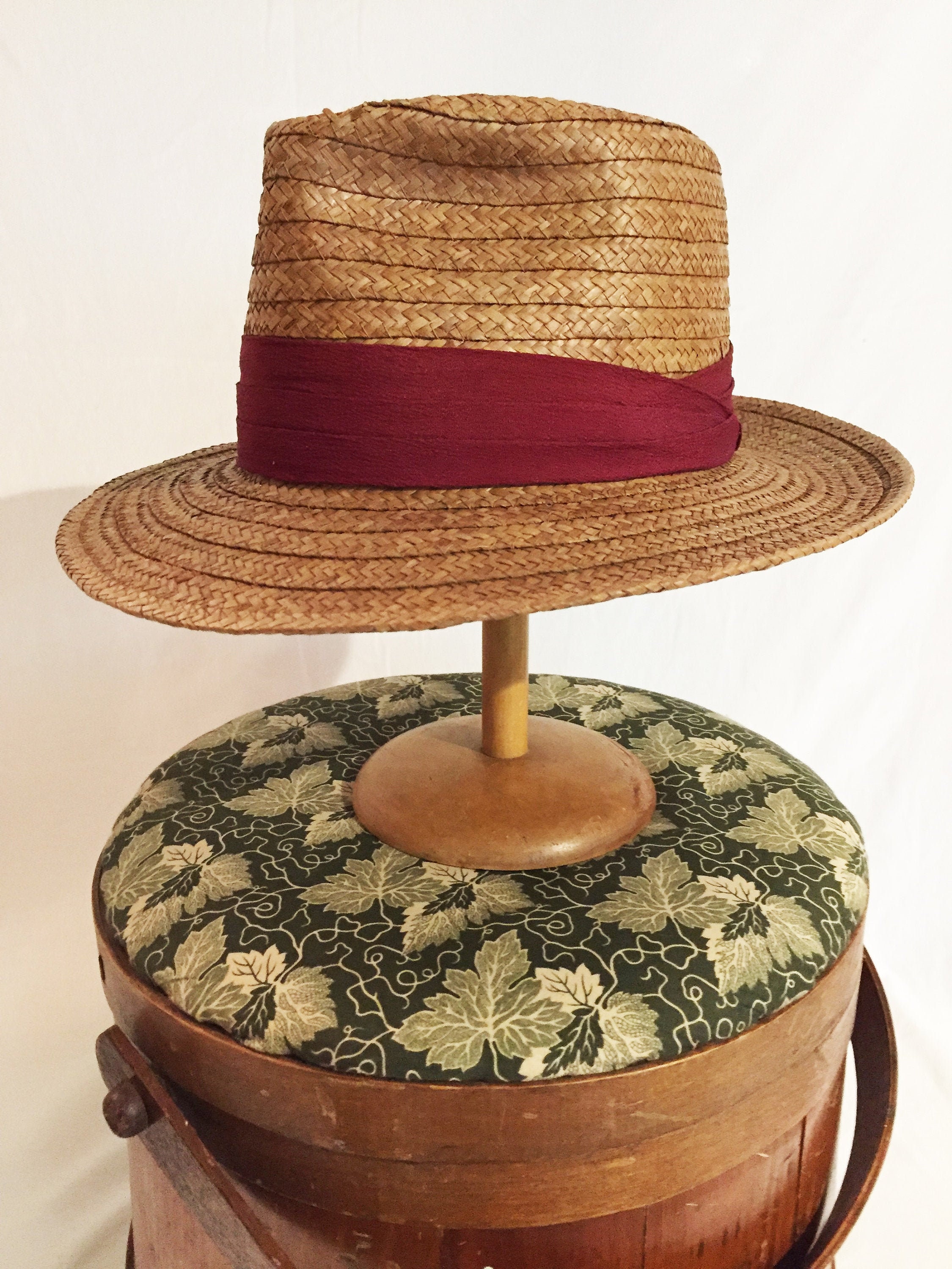 Fedora Style Hat by Mac Hugh Original Rare 1950's 1960's Caramel Colored Straw Hat / Size Small 6 7/8