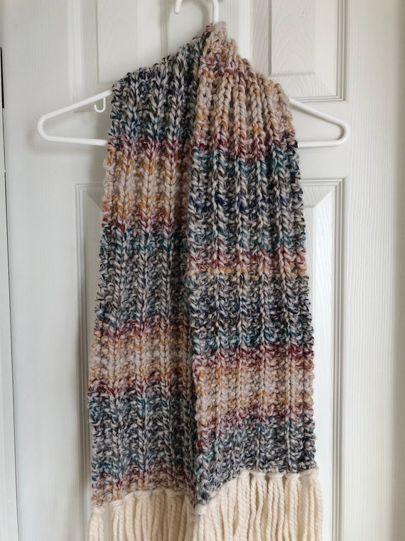 Chunky Ribbed Scarf With Fringe Multi